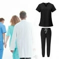 thumbnail image 2 of Segolike Women's Scrub Set, Scrubs Nursing Uniforms Professional Scrub Top and Pants V Neckline Nurse Female Workwear,Black,S, 2 of 6