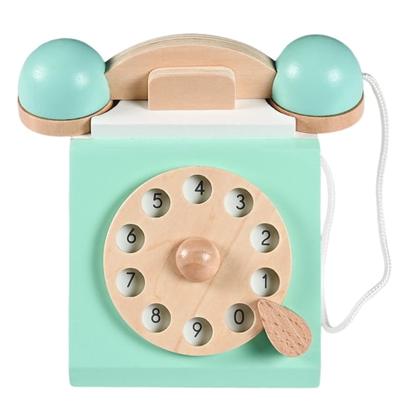 Realistic Vintage Dial Telephone Playset Montessori Interactive Edcuation Wooden Toys Role Play for Infant Baby Birthday Gift Party Favor Green