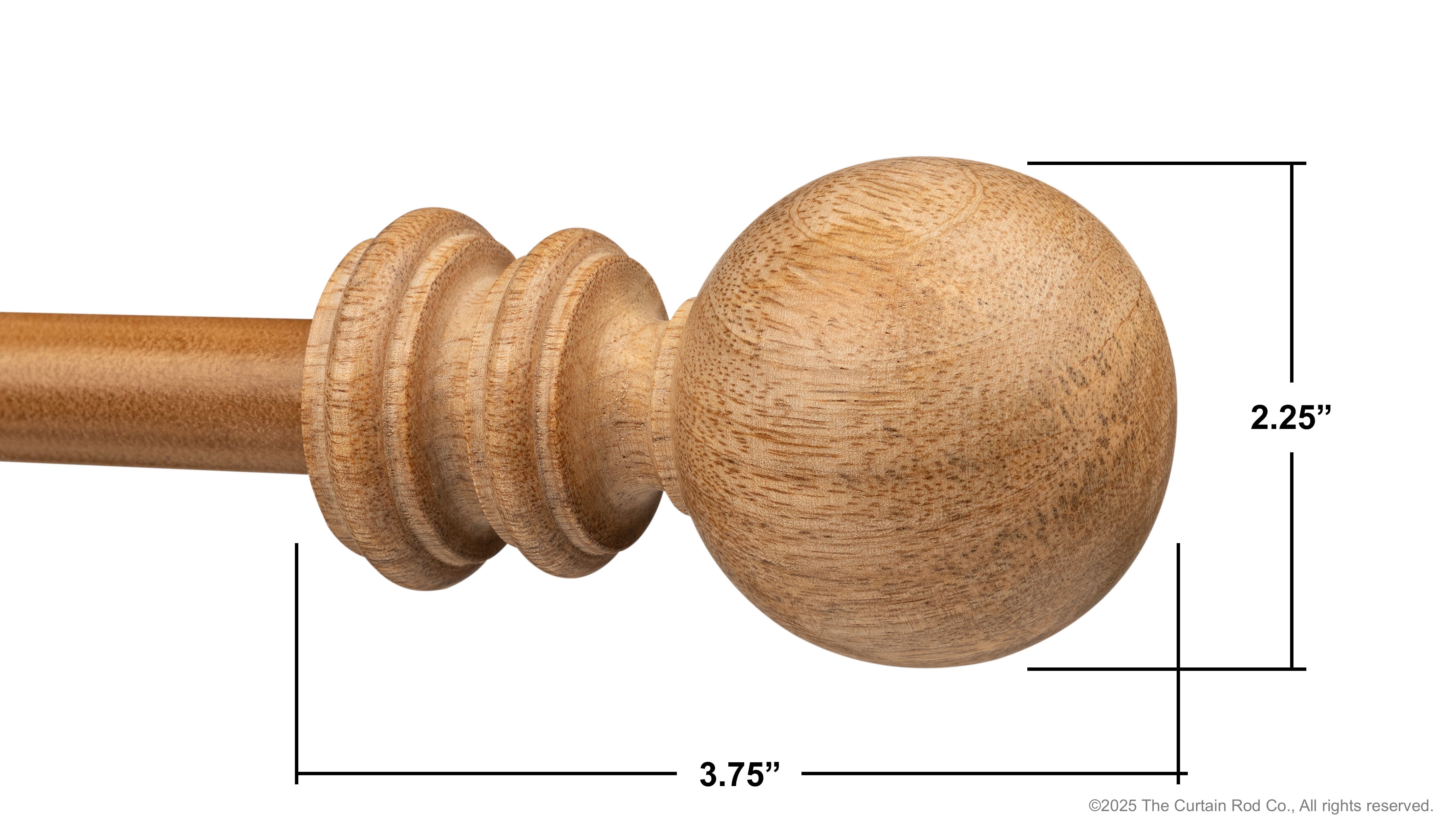 Amos Natural Farmhouse Real Oak Wood Finial  84” - 144”  Curtain Rod Set