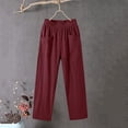 thumbnail image 5 of ZHYou No Boundarie Summer Linen Pants for Women Stretch Waist Straight Leg Lightweight Pull On Baggy Fit Trousers with 2 Flat Pockets Wine Size S, 5 of 6