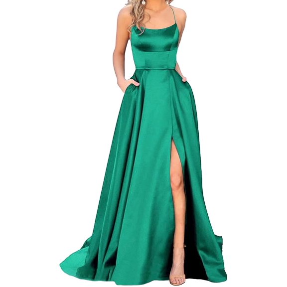 dinavian Spaghetti Straps Silk Satin Formal Maxi Prom Gowns Bridesmaid Wedding Dress