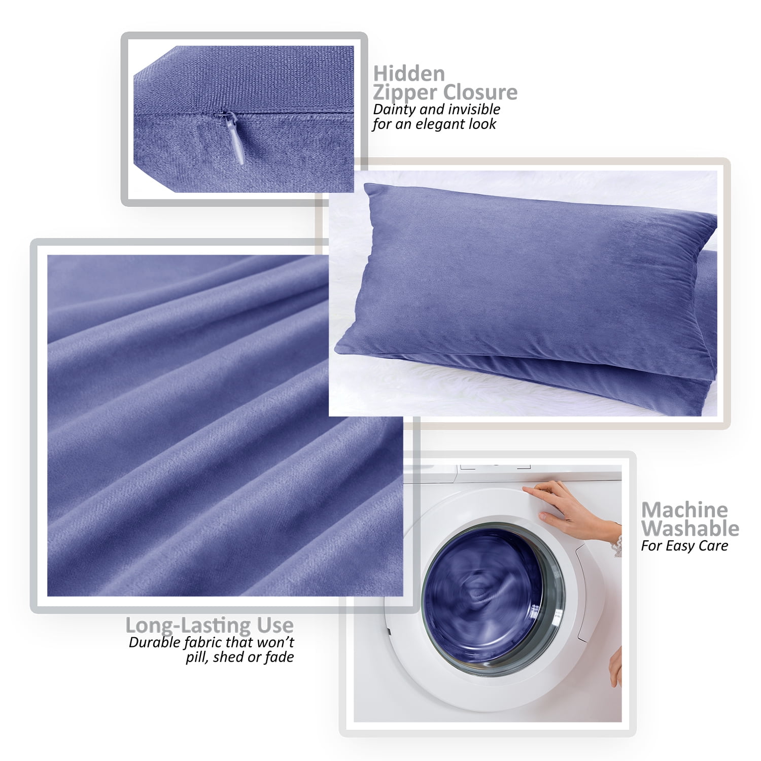 Clara Clark Plush Solid Decorative Microfiber Square Throw Pillow Cover with Throw Pillow Insert for Couch, Calm Blue, 24"x24"", 4 Piece Decorative Soft Throw Pillow Set