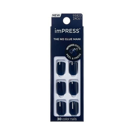 KISS imPRESS Color Press On Nails, ‘What Matters’, Navy, Short Squoval, 30 Count