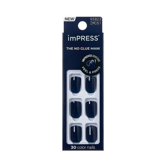 KISS imPRESS Color Press On Nails, ‘What Matters’, Navy, Short Squoval, 30 Count