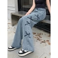thumbnail image 4 of MuXiKeJi Clothes High Waisted Flared Denim Jeans For Teen Girls Featuring Embroidered Back Pockets And Snowflake Wash Distressed Wide Leg Casual Fashion Trousers,Back To School, 4 of 6