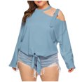 thumbnail image 1 of Mujeres Classic Plus Size Color sólido Mangas largas Tops sueltos Blusas Camisa Pompotops FGAJ15182, 1 of 7