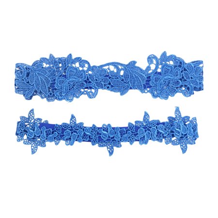 

2pcs Bridal Garters Set Sexy Lace Thigh Ring Floral Design Leg Band for Wedding Party Prom (Dark Blue)