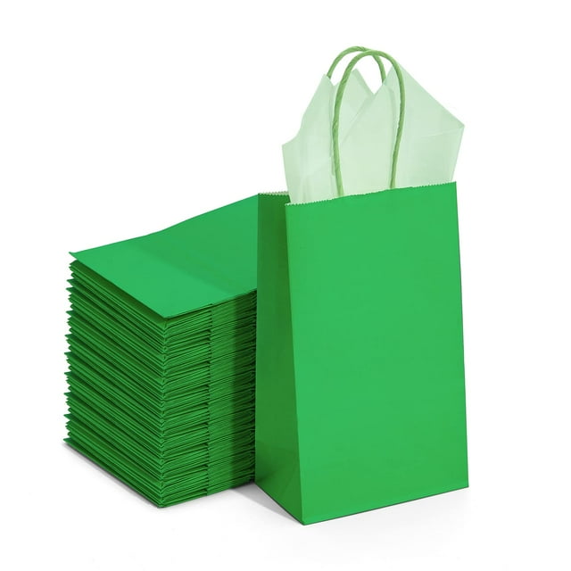 Bolsas de papel DjinnGlory Green de 9 x 14 x 8 cm con asas, paquete de 100
