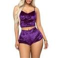 thumbnail image 5 of Aunavey Women's Velvet 2 Piece Outfit Spaghetti Strap Sleeveless Crop Top+ Shorts Set, 5 of 5
