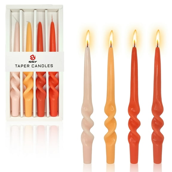 FCMSHAMD 9.3 Inch Spiral Taper Candles Set of 4 Burn Time 6 H Unscented Smokeless for Wedding Dinner Decoration Candle Sticks