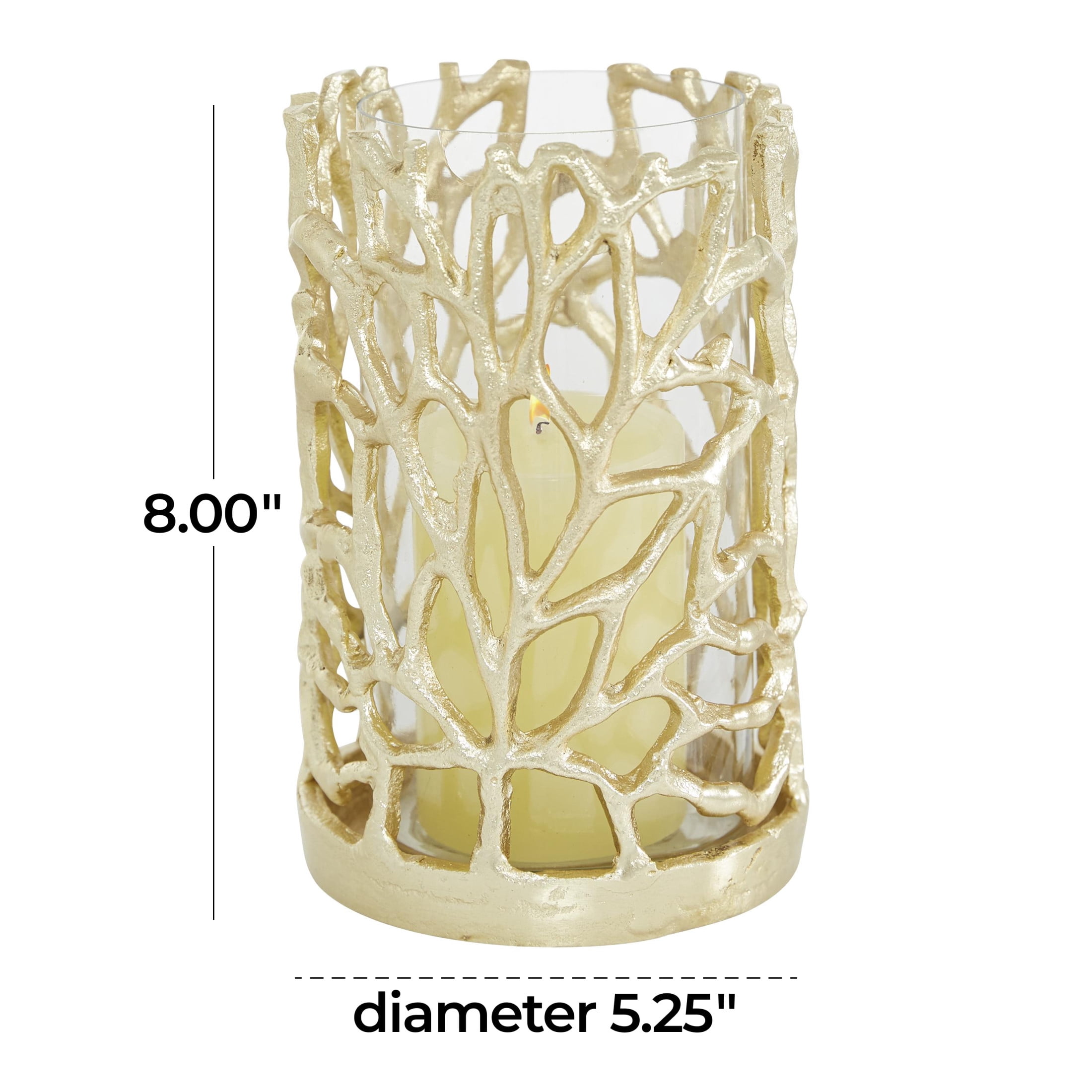 DecMode Gold Aluminum Metal Coral Decorative Candle Lantern