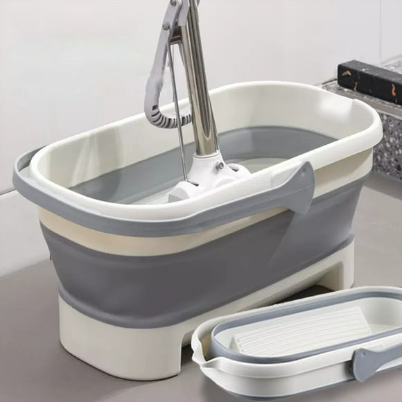 Cubo plegable grande para fregona de 17 L (4,2 galones) con asa para limpieza del hogar, ahorra espacio, multiusos, para exteriores, plegable, ideal para acampar.