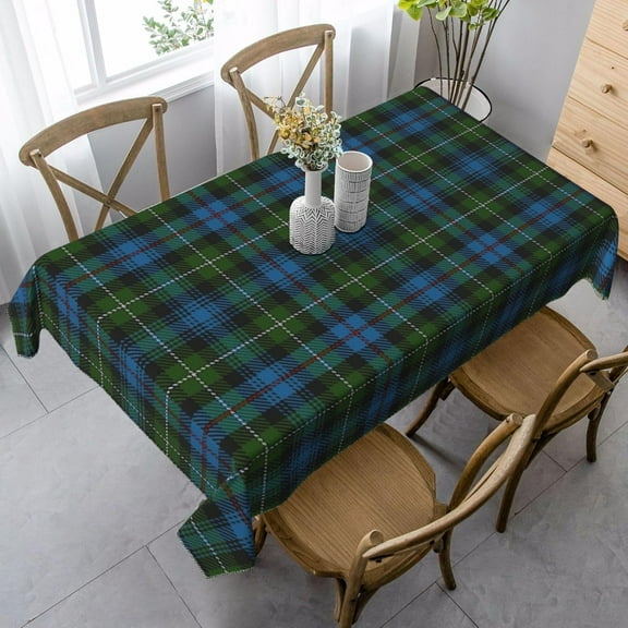 Rectangle Tablecloth, Scottish Clan Mackenzie Blue Green Tartan Plaid Stain Resistant, Wrinkle Free, Washable Polyester Cover for Dining, Parties, and Camping