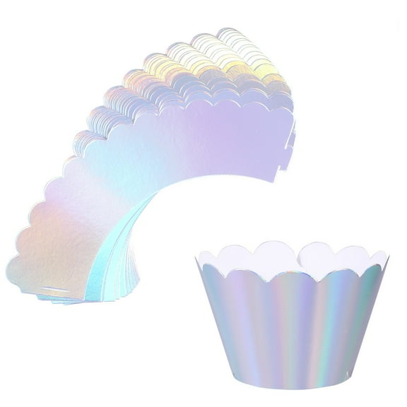 KALLORY 36Pcs Iridescence Silver Multi Cupcake Wrappers For Wedding Birthday Party Decoration