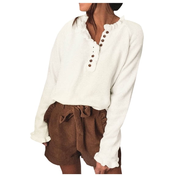 Vedolay Pullover Sweaters for Women Fall Sweater 2023 Long Sleeve Soft Ribbed Knit Pullover Tops,Beige M