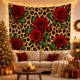 thumbnail image 3 of Realistic Red Roses with Golden Leopard Print, Romantic Maximalist for Floral Decor Lovers, Botanical Animal Print Art, Housewarming Gift Tapestry Wall Hanging for Bedroom and Living Room, 3 of 7