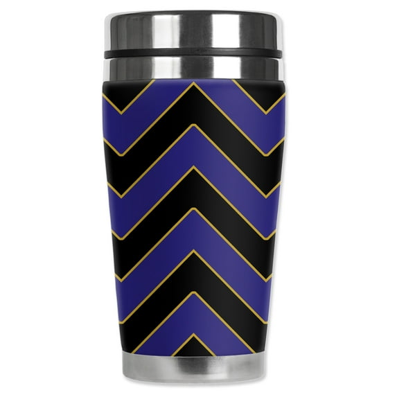 Mugzie brand 16-Ounce Stainless Steel Travel Mug with Insulated Wetsuit Cover - Ravens Football Colors Chevron