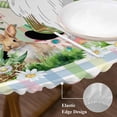thumbnail image 3 of Happy Easter Round Tablecloth, Fitted Table Cover with Elastic for 36"-44" Round Tables, Green Blue Gnomes Bunny Flowers Striped Table Cloth Outdoor Indoor Dinning Party Waterproof Tablecloths, 3 of 7