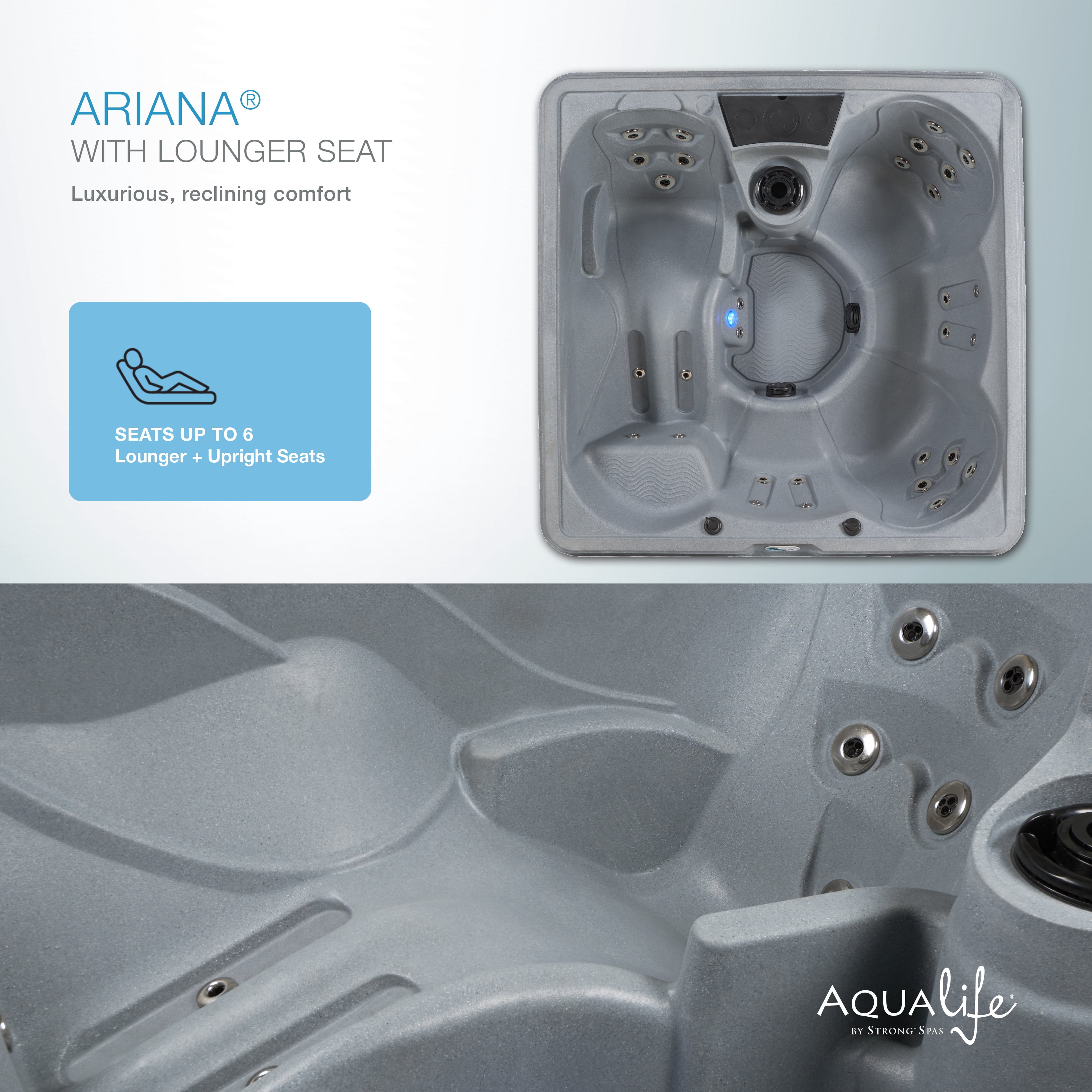 Aqualife by Strong Spas Ariana 6 Person 70-Port Lounger Spa, 30 Jets, Gray Granite