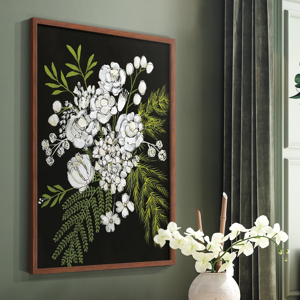 Alabaster Bouquet I Framed Print in Brown Solid Wood Framed Print No Nail Hanging