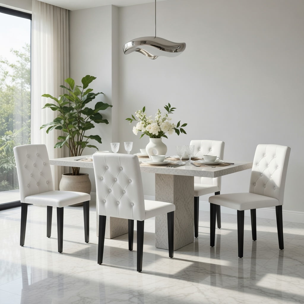 Hommoo 4-Pack Modern PU Leather Dining Chairs with Ergonomic Buckle Backrest & Metal Legs, 35 in Height, Easy Assembly for Home, Restaurant & Hotel Use, White & Black