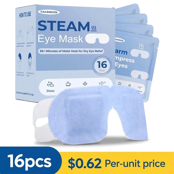 16 Pack Self-Heating Warm Eye Masks for Dry Eyes, Unscented Compress for Screen Fatigue, Disposable Steam Eye Mask for Travel, Spa and Rest