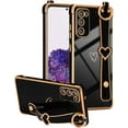 thumbnail image 2 of Designed for Samsung Galaxy S20 FE 5G Case with Wristband,Plating Edge Love Hearts Pattern Hand Strap Finger Holder Kickstand Case,Soft Shockproof Cover for Girls Women,Black, 2 of 14