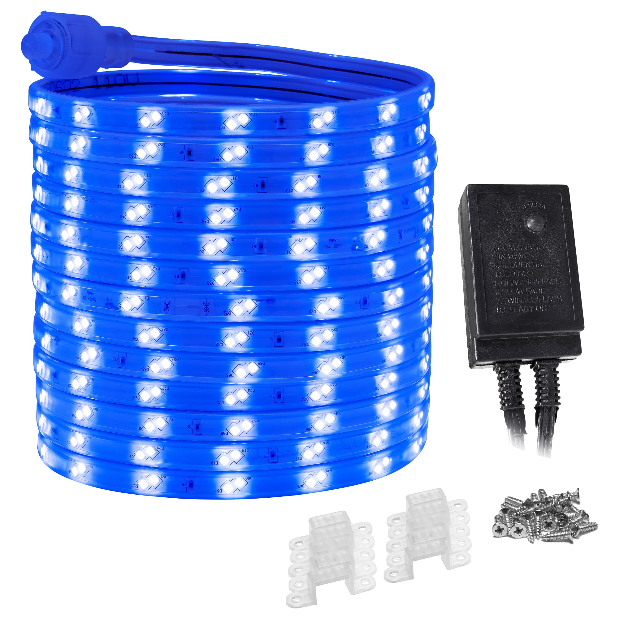WYZworks 480LEDs, 25ft Blue 16-Mode Flat LED Outside Strip Lights, SMD 2835, Waterproof Permanent Heavy Duty Outdoor Exterior Accent Lighting, ETL Certified, Connectable Flexible Clear PVC Shell