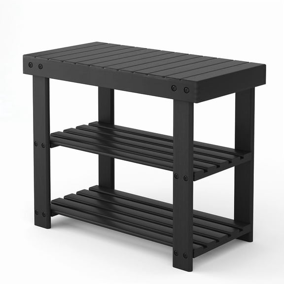 Gianna 19.7 Inch Shoe Rack Bench, 3 Tier Bamboo Shoe Organizer, Entryway Storage Bench with Seat, Sturdy Shoe Shelf for Living Room, Bathroom, Black