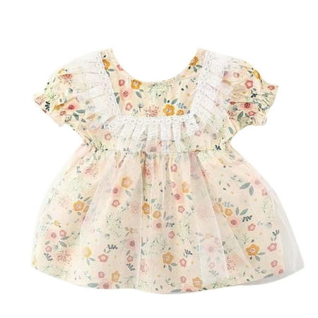 

Toddler Girls Casual Short Sleeve Gauze Floral Princess Dress Clothes