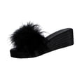 thumbnail image 2 of Samdudou Platform Sandals for Women Fluffy Faux Fur Slip On Wedge Slippers Elevated Heel Open Toe Slides Fashion Summer Footwear Casual Dressy Indoor Outdoor Shoes, 2 of 9