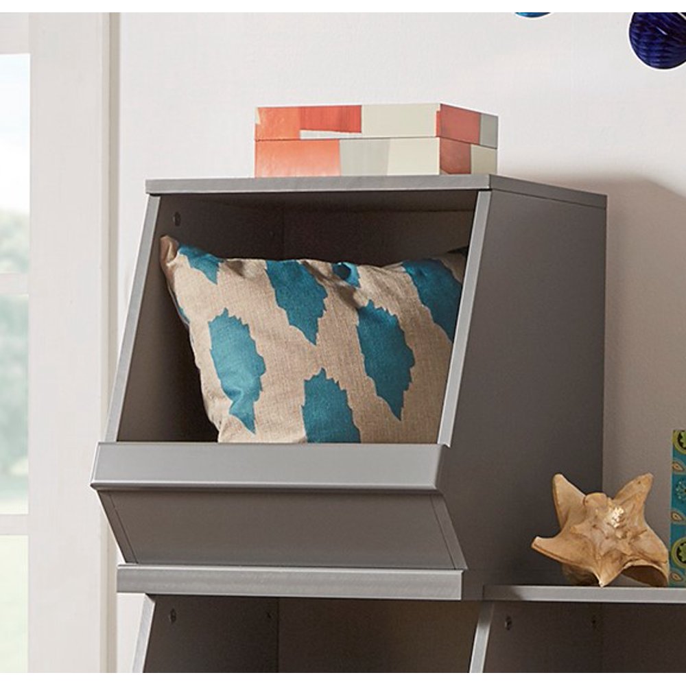 Chelsea Lane Stackable Wood Bin Storage Cubes, Frost Gray Single Cube