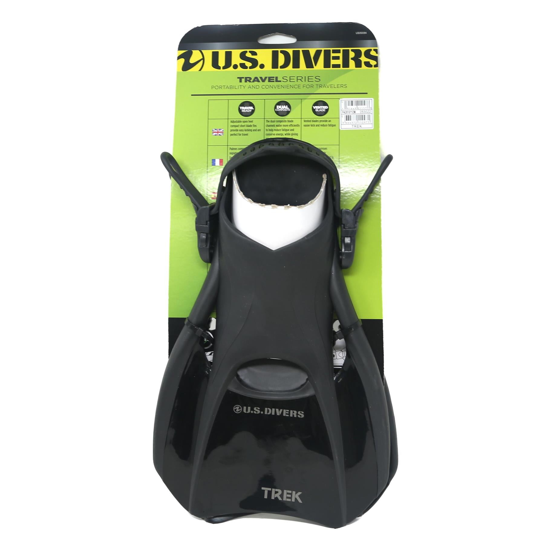 US Divers Travel Series Adult Unisex Trek Swim Fins, Black, Size Medium