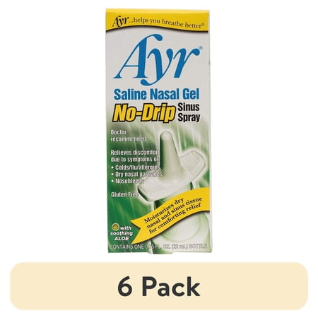 (6 pack) Ayr Saline Nasal Gel No-drip Sinus Spray With Soothing Aloe Vera, 0.75 Fl Oz Spray Bottle, (Pack of 1)