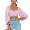 thumbnail image 4 of Puff Sleeve Tie Back Crop Blouse, Fashion Skin Friendly Square Neck All Match Cute Off Shoulder Wrap Crop Top  For Date Work Home Type 1,Type 2,Type 3,Type 4, 4 of 6