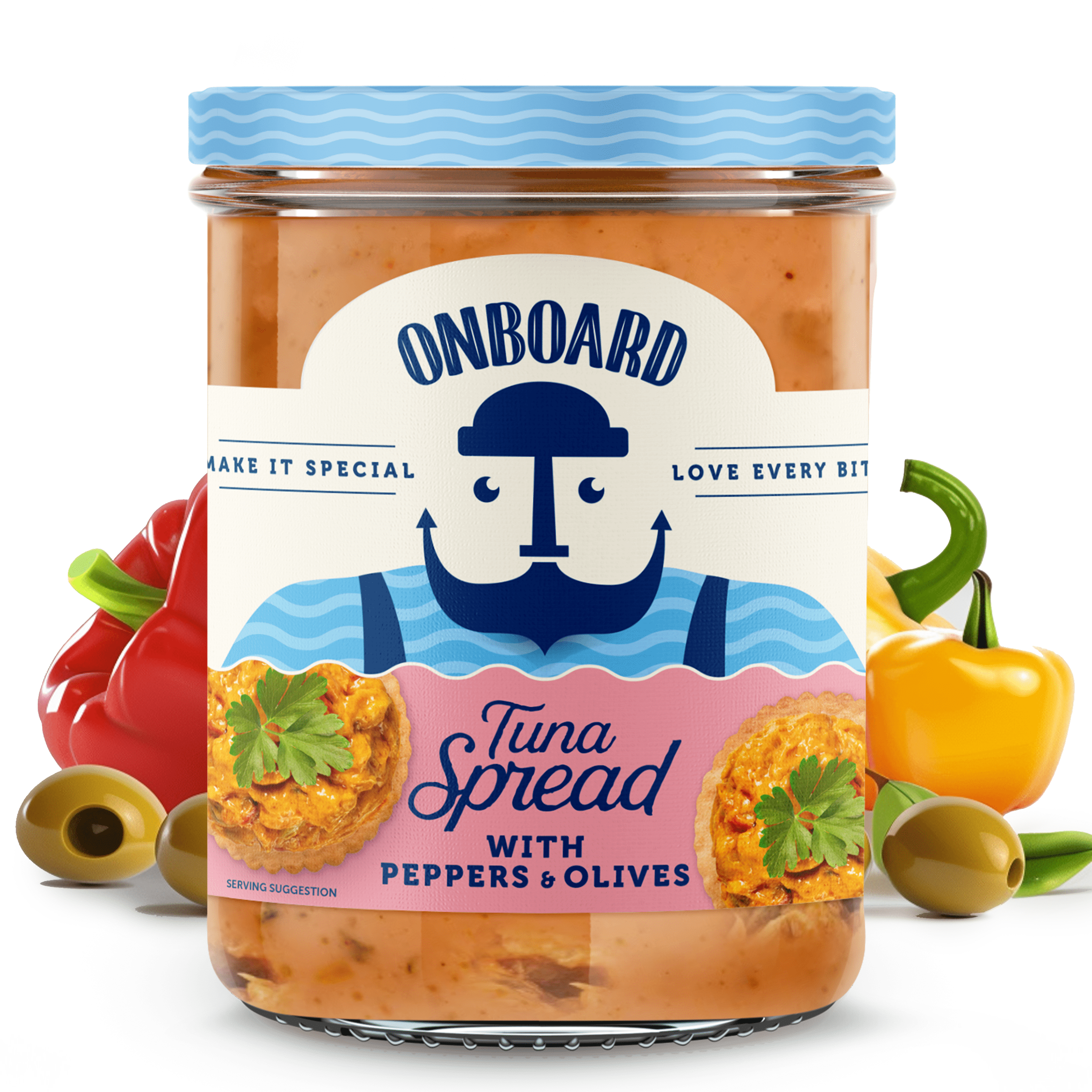 Onboard Yellowfin Tuna Spread with Pepper and Olives, 7.1oz Jar, Nuts and Soy Free, Contains Egg and Fish (Tuna)