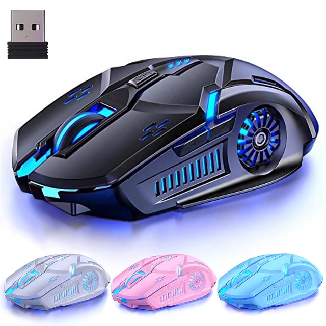 Ratón inalámbrico para juegos de 3200 DPI con LED de 7 colores - negro