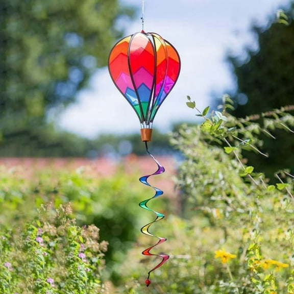 Hot Air Balloon Wind Spinner Rainbow Hanging Wind Twister Bird Deterrent Device Garden Outdoor Toy for Yards Holiday Party Decor