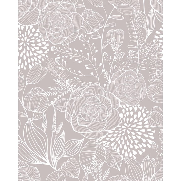 Floral Peel And Stick Vinyl Wallpaper Roll 17 In x 78.7 In Grey And White Boho Modern Neutral Removable Self-Adhesive Contact Paper For Bathroom Cabinets