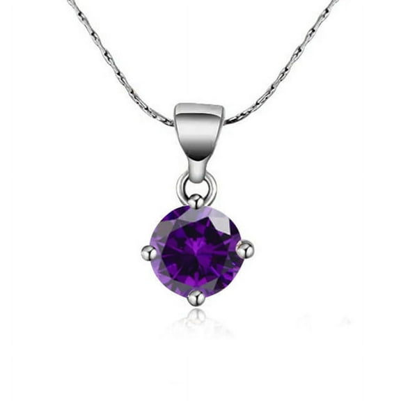 18K White Gold 1 Ct Created Amethyst Round Stud 18 inch Necklace Plated