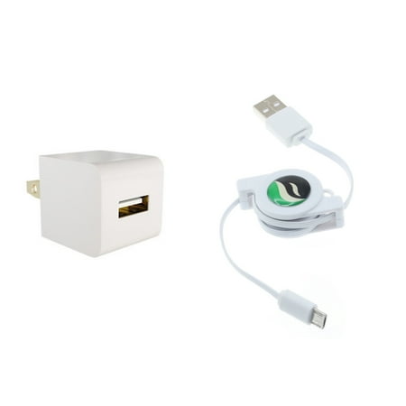 Retractable Home Charger for LG K8X Tribute Monarch Phoenix 5 Fortune 3 Aristo 5 - Micro USB Cable Power Adapter Cord Wall AC Plug Travel White G4R