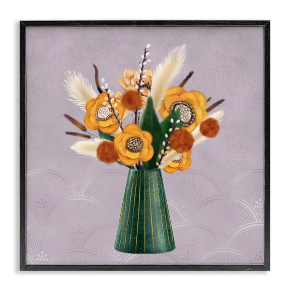 Stupell Industries Eclectic Yellow Autumn Floral Bouquet in Green Vase Black Framed Giclee Art, 12 x 12, by Ziwei Li