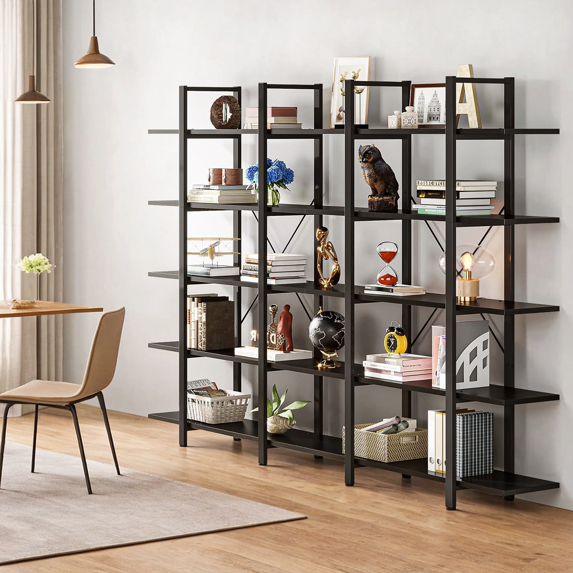 Demi Bonn 5 Tier Bookshelf, Bookshelves, Open Etagere Bookcase Shelf Storage Organizer, Free Standing Storage Shelving Unit for Bedroom, Living Room and Home Office, Black