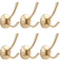 thumbnail image 1 of Tofiigrem Ganchos de pared dorados, paquete de 6 ganchos para batas, ganchos de baño dobles de metal resistente, ganchos para toallas de mano montados en la pared para cubículo, baño, cocina, armario,, 1 of 5