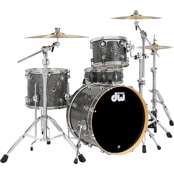 DW DWe Wireless Acoustic-Electronic Convertible 4-Piece Drum Set Bundle With 20" Bass Drum, Cymbals and Hardware Finish Ply Black Galaxy