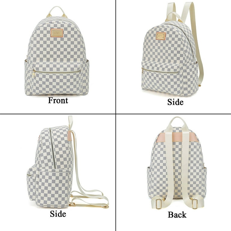 Mostdary Top Handle Checkered Backpack PU Vegan Leather Rucksack Large  Capacity Laptop Bookbag Daypack School Bag Knapsack White 