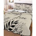 thumbnail image 3 of Quilts Twin Size, Beige Black Botanical Soft Comforter Bedding Set for Bed, Farmhouse Laugh Love Leaves Lightweight Quilted Bedspread with Pillow Cover(2 Pieces) for All Season, 68x86 Inch, 3 of 9