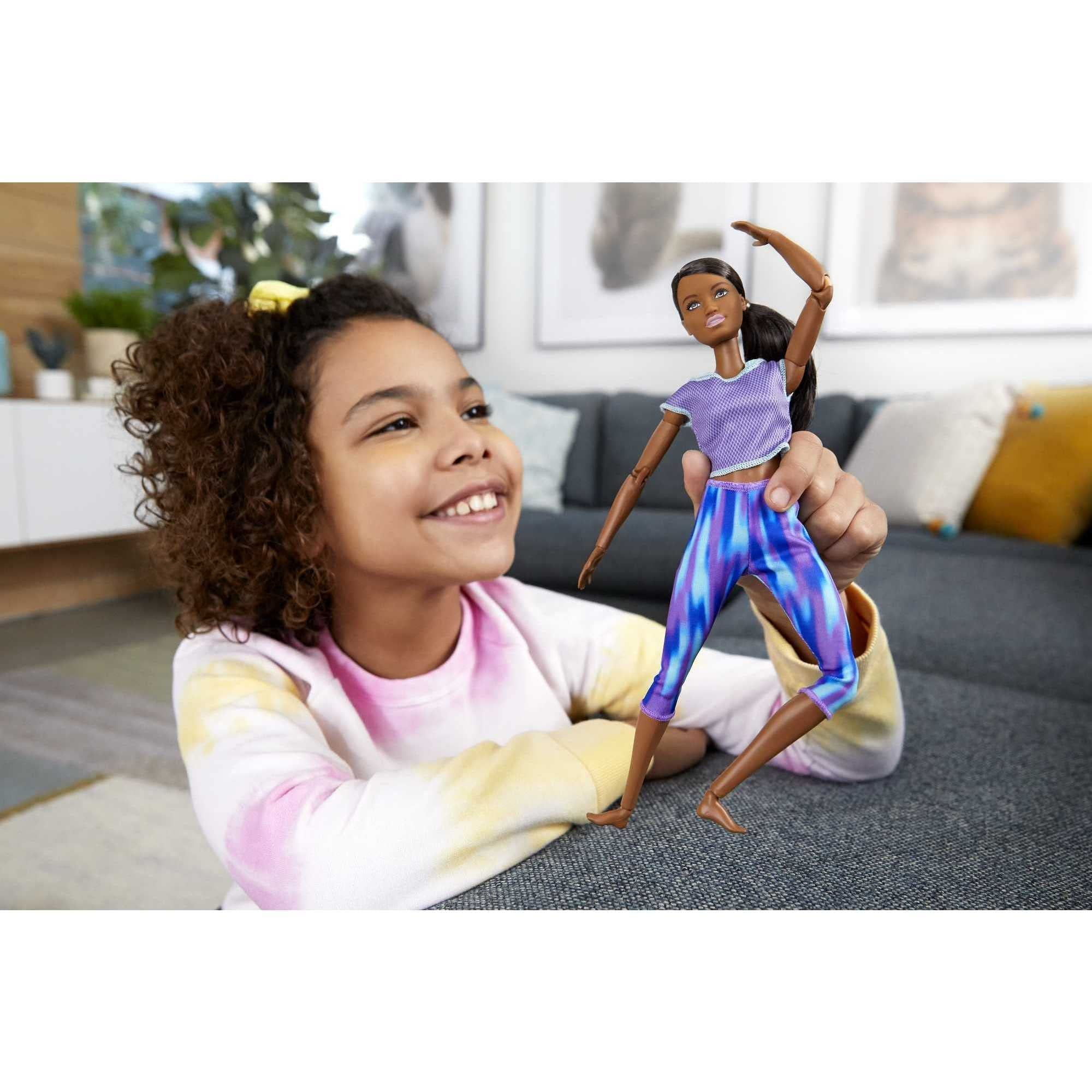 Barbie Made to Move Doll with 22 Flexible Joints Curly Brunette Ponytail Wearing Athleisure wear for Kids 3 to 7 Years Old