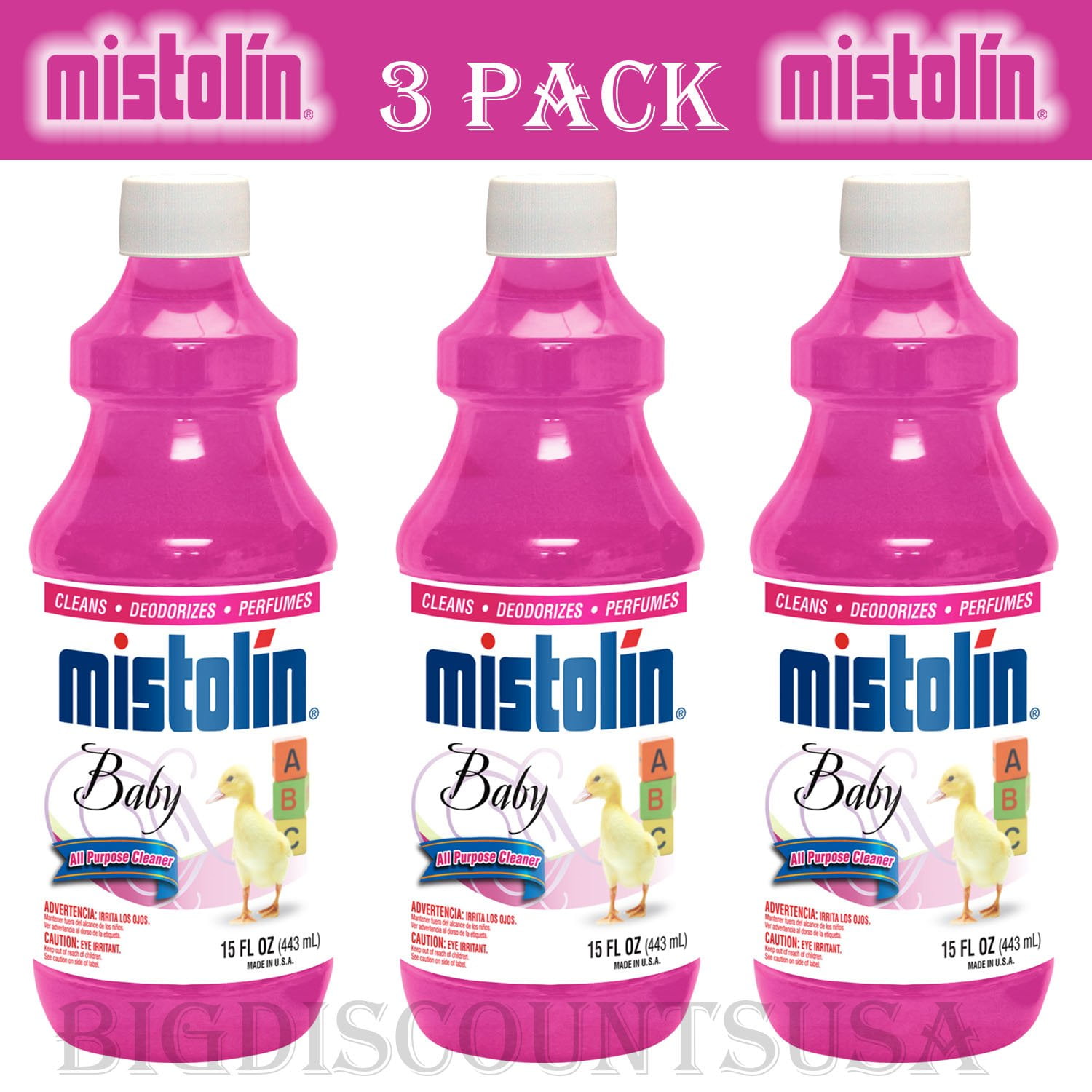 3 Pack Mistolin General All Purpose Cleaning Solution Kit Baby Scent 15 fl oz