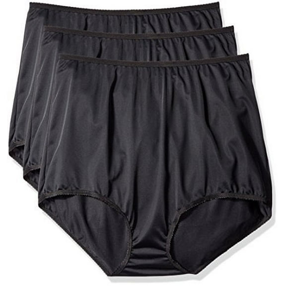 Shadowline Women's Plus-Size Panties-Seamless Nylon Brief (3 Pack), Black, 11